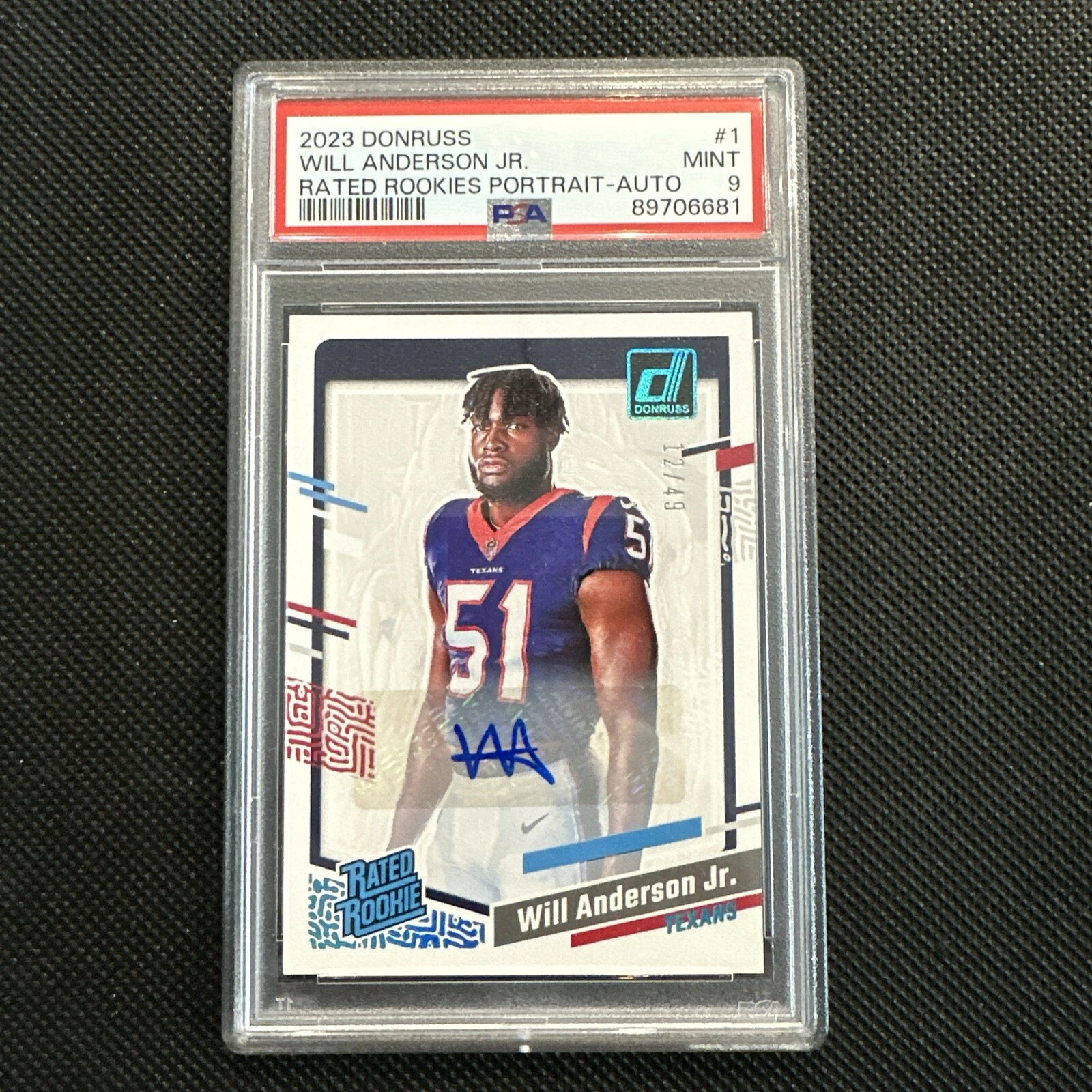 Will Anderson Panini Donruss Rated Rookies Portrait #1 Autograph