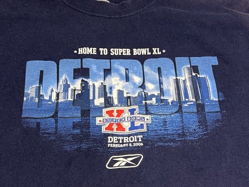 2006 Super Bowl XL Detroit T-Shirt Reebok Blue Size XL City Skyline NFL Football - Picture 3 of 6