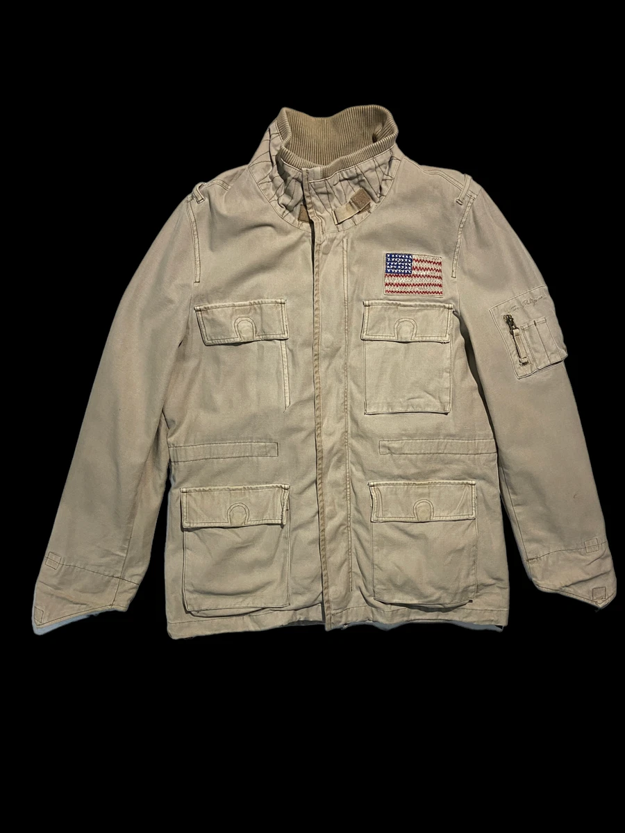 Men s True Religion Lined Military Jacket USA Biege Cotton Size XL