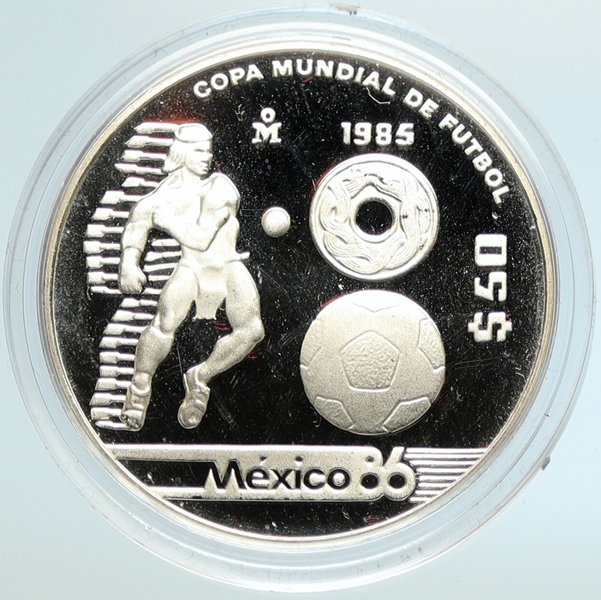 1985 MEXICO FIFA World Cup 1986 Football Soccer PRF Silver 50 Peso
