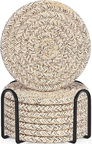 8 Pcs Drink Coasters with Holder, Cotton Woven Absorbent Coasters for Drinks, Mi - Picture 9 of 12