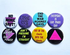 Vintage Reproduction Gay Pride Pinback Buttons Magnets & Bottle Openers. set 01
