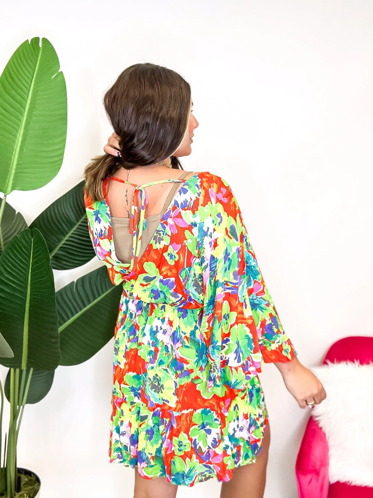 PALM ANGELS Mini Abito Easel Los Angeles Tropical Vacation Smocked Taglia S