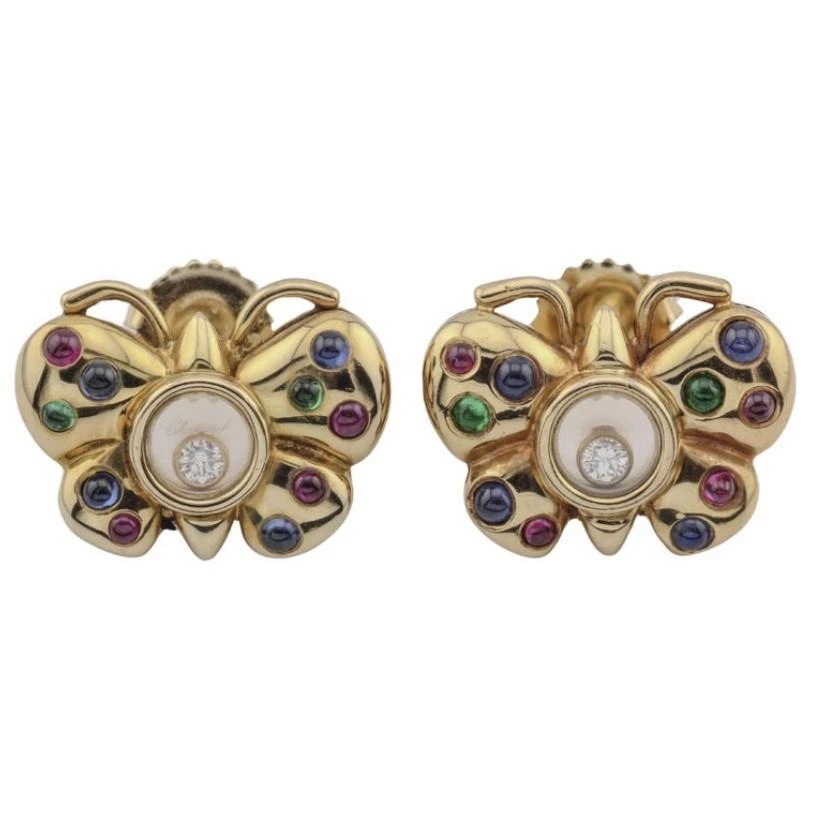 Chopard — Chopard Happy Diamond Ruby Sapphire 18k Yellow Gold Butterfly Stud Earrings