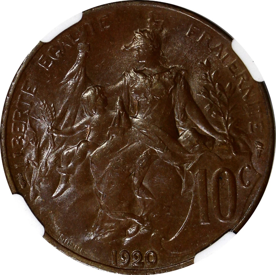 :1920 10C FRANCE KM# 843 NGC MS 62 BN REPUBLIC &: CHILD LOW-POP R-8 HIGH-GRADES - Image 3 of 3