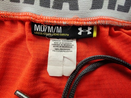 Under Armour Loose Fit Men's Medium Neon Orange/Grey Basketball 12" Shorts - Picture 3 of 8