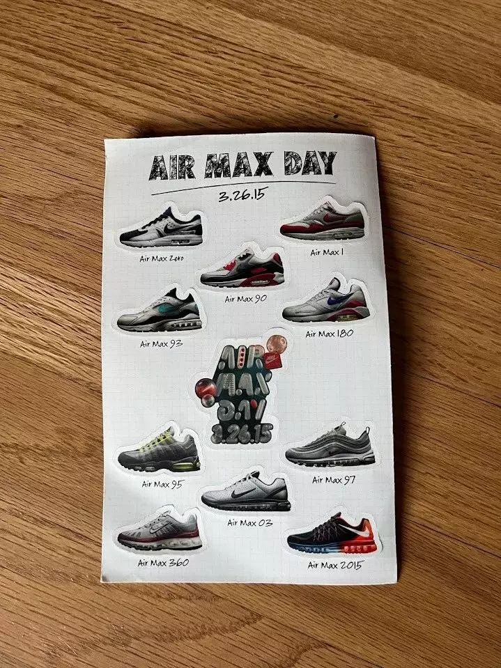 Nike Air Max Day 2015 Sticker Sheet AM95 AM1 AM97 Vintage Rare