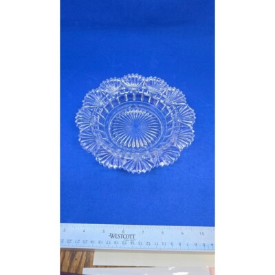Vintage Clear Cut Glass Crystal Bowl Decorative Sunburst Design 7'' Saw Tooth