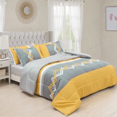 Print Goose Down Alternative Bed in a Bag Comforter Set, Stripes Geometric Queen