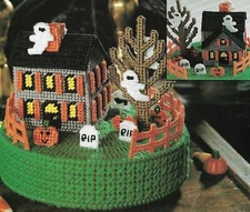 HALLOWEEN MUSIC BOX HAUNTED HOUSE PLASTIC CANVAS PATTERN INSTRUCTIONS