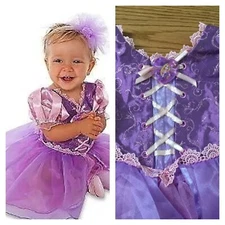 Disney Store Rapunzel Tangled Infant Baby Toddler Dress Costume & Headband girl 