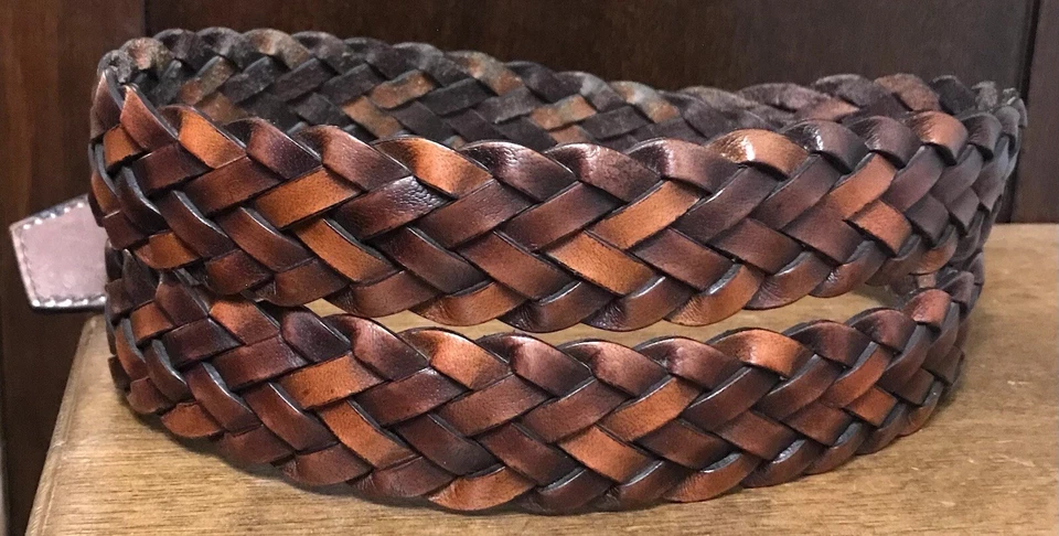 Tasso Elba Brown Woven Leather Belt Men’s Sz 40-42 Distressed 1.25”Wide Foto 2 de 4