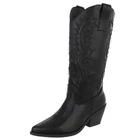 Distressed Look Ladies Zip Up Cowboy Boots Ital Design 5356 in Black