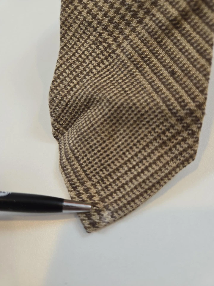 Corbata Polo Ralph Lauren Para Hombre Marrón Pata de Gallo Seda Lino Hecha a Mano en Italia Foto 3 de 4