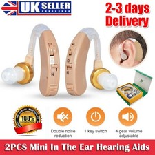 2X Digital Hearing Aid Adjustable Sound Voice Amplifier Behind Ear With Battery.