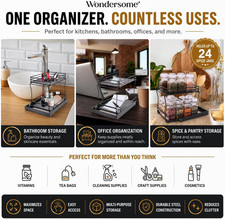 Pull-Out Spice Rack Organizer for Cabinet Shelf - Matt Black - 2-Tier Kitchen...