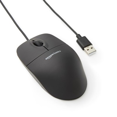 Amazon Basics reaktionsschnelle und präzise kabelgebundene USB-Computermaus mit 3 Tasten und