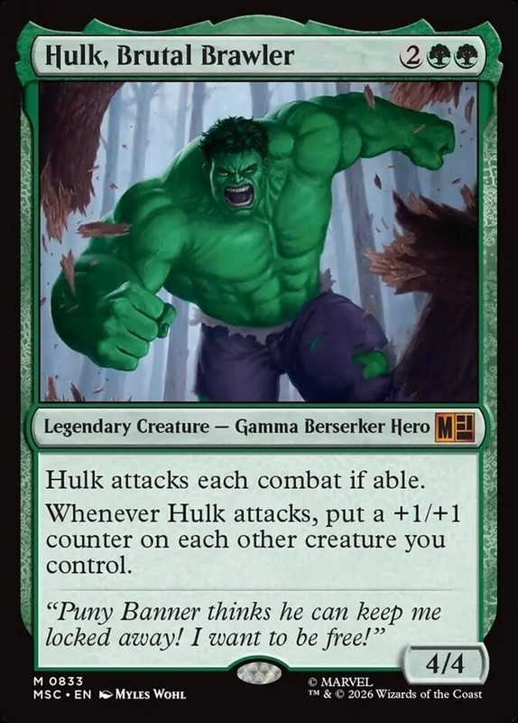 Hulk, Brutal Brawler Commander: Marvel Super Heroes Foil Playtest Card
