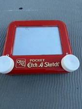 Vintage 1995 Ohio Art POCKET Etch A Sketch Mini Red Toy Retro Drawing Game Nice