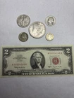 4 90% Silver - 1 Walking,1 AU Morgan,1 Red Seal Note,1 Quarter,1 Dime,1 Nickel