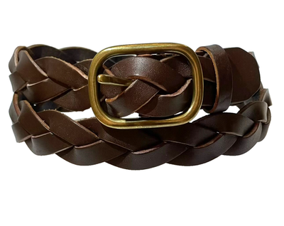 Vintage GAP Brown Braided Leather Belt Solid Brass Buckle 41  display picture 1