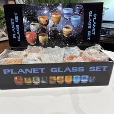 THINK GEEK Planetary Drinking Glasses Planets Set Of 10- 2.5"H To 4.5"H nib