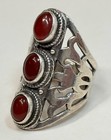 Vintage Sterling Silver Three Carnelian Gemstone Elongated Ring Size 8 — photo 3