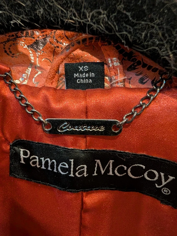 复古 PAMELA MCCOY 皮革夹克女式珊瑚金属拉链佩斯利 XS 全新带标签 — 第 4/4 张图片