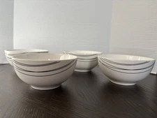 4 Cereal Soup Bowls HOUSEWARES INT'L BLUE HARBOR  White Black Swirls 6”