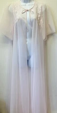 Vintage Vanity Fair Size 34 Pink Double Chiffon Lace Trim Peignoir Sheer Robe