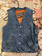 Leather Stand Concealed Carry Denim Vest Woman M Motorcycle Laces Pockets