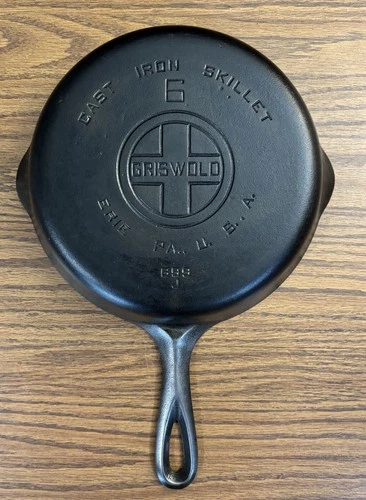Griswold #6 Cast Iron Skillet 699 J Large Block  Logo Erie PA Cookware Flat