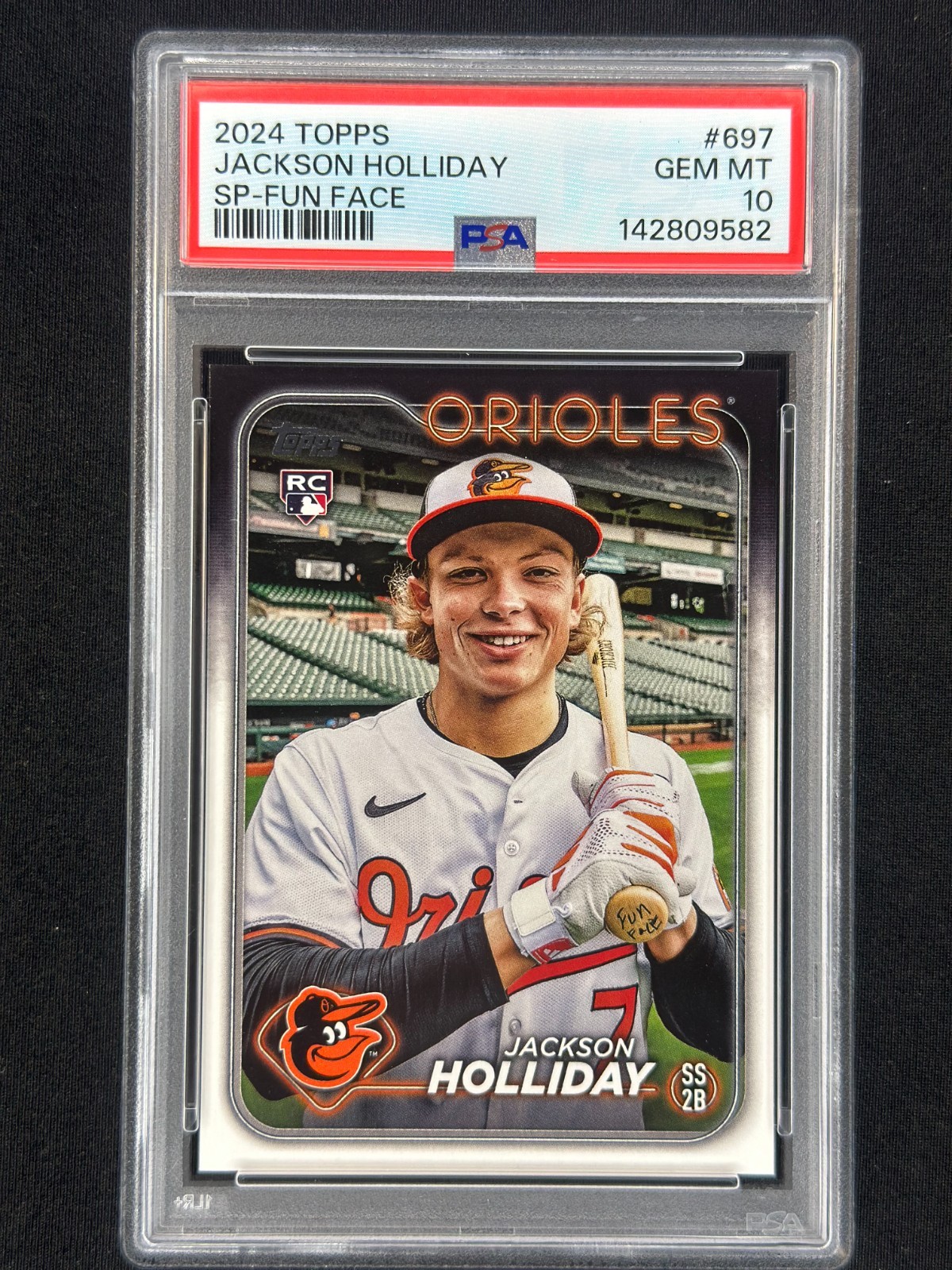 Jackson Holliday 2024 Topps Fun Face SP Rookie #697 PSA 10 Pop 46 Orioles