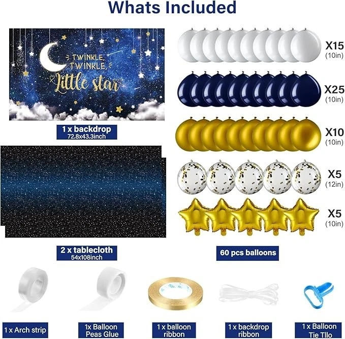 Twinkle Twinkle Little Star Baby Shower Decoraciones Azul Marino Blanco Confeti Gol Foto 3 de 4