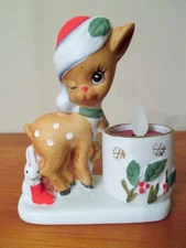 1978 Vintage Porcelain JASCO Luvkins Christmas Reindeer Votive