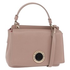 BVLGARI Duet Hand Bag Leather 2way Beige Gold Auth hk4163A
