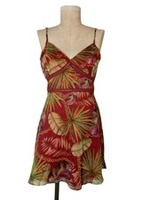 Guess Red Floral Tropical Mini Dress Y2K V-Neck Medium 2016
