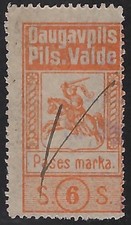LETONIA: Sello de ingresos Daugavpils 1925 - 6 Sant. Valor, usado