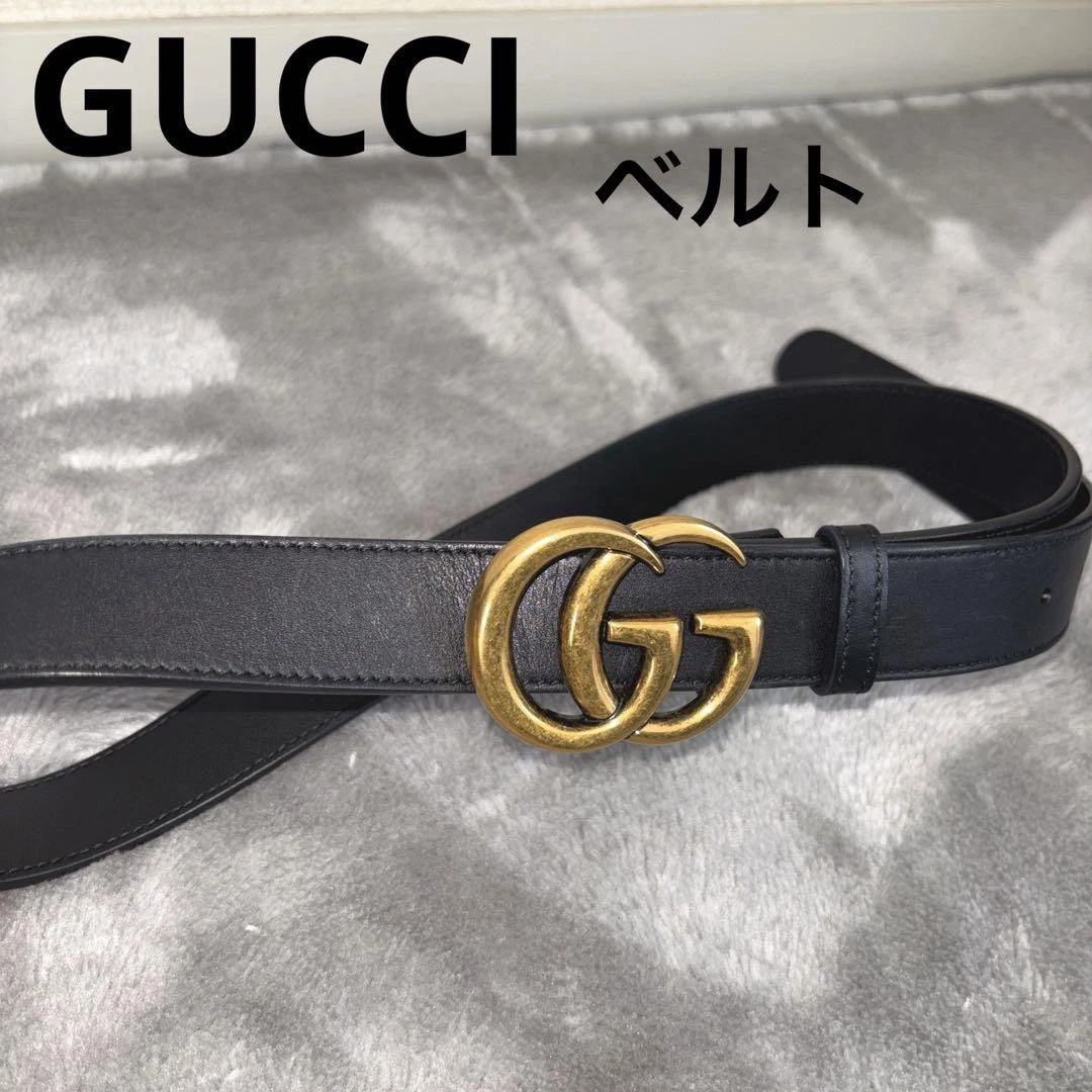 Ceinture GUCCI 90/36 GG Marmont cuir noir boucle dorée sans boîte logo occasion