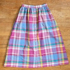 Vintage Genuine Plaid Madras Cotton Skirt Size XS 26" Waist 70s Colorful Tartan