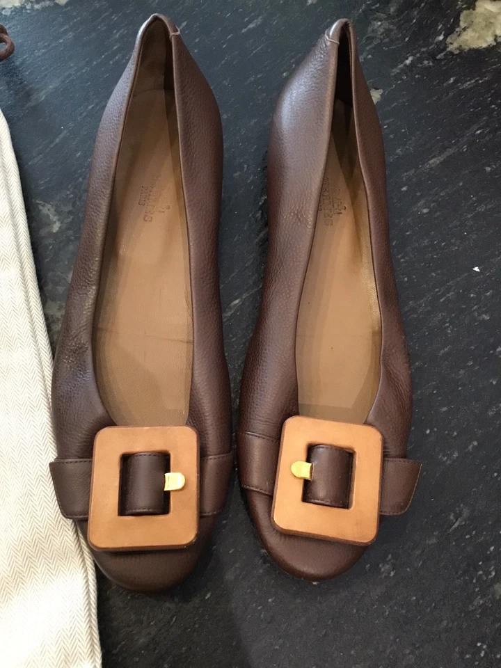 Très Belles Et Authentique Ballerines Cuir Marron Hermès Dustbag Tbe 38,5 - Photo 2/4