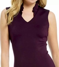 CALVIN KLEIN S/LESS SHEATH DRESS W/ RUFFLE COLLAR, AUBERGINE  Size 10 NWT