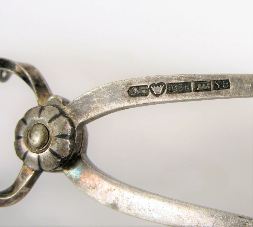 ANTIGUO SELLO DE PLATA FINLANDESA 813H HERMOSAS PINZAS DE AZÚCAR DE RENO EXTREMOS DE BELLOTA! Foto 3 de 4