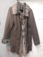 Unbranded Size 12 Women's Brown Faux Fur Faux Leather Coat