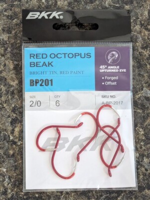 BKK Red Octopus Beak Hooks - Size 2/0 - All Purose Live Bait Fishing Hook
