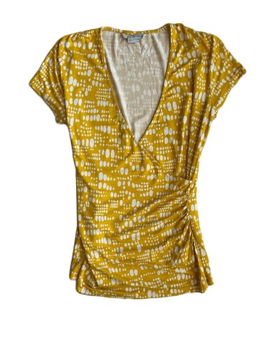 Boden Women’s Yellow Dot Short Sleeve Jersey Wrap V-Neck Blouse Size 8R