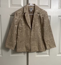  45- Chico  s Gold Cream Open Front Jacket Lined Blazer Metallic Size 1 M/8 US 