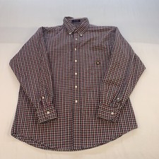 Chaps Ralph Lauren Mens Button Up Dress Shirt Red/Navy Plaid Size 16.5 34/35
