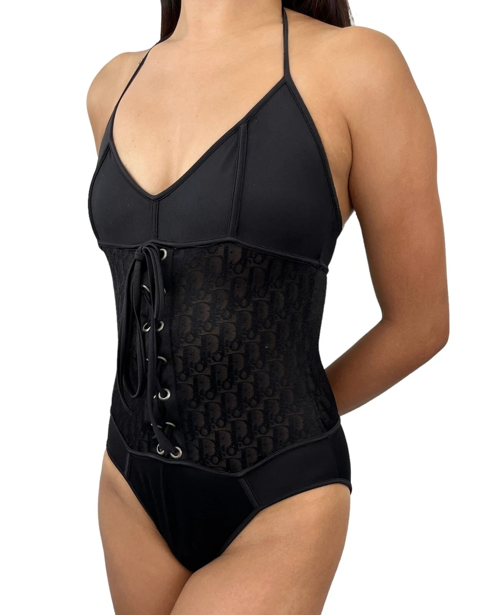 Christian Dior Vintage Trotter Monogram Swimsuit 36 One piece Black Rank AB