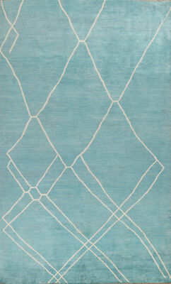 Luxury Hand-Knotted Abstract Moroccan Wool Rugs Living Room 6x10 ft